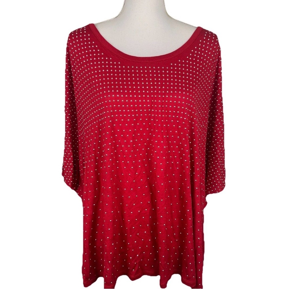 Inc International Concepts Red 3X Studded Embellished Top Feminine Valentines